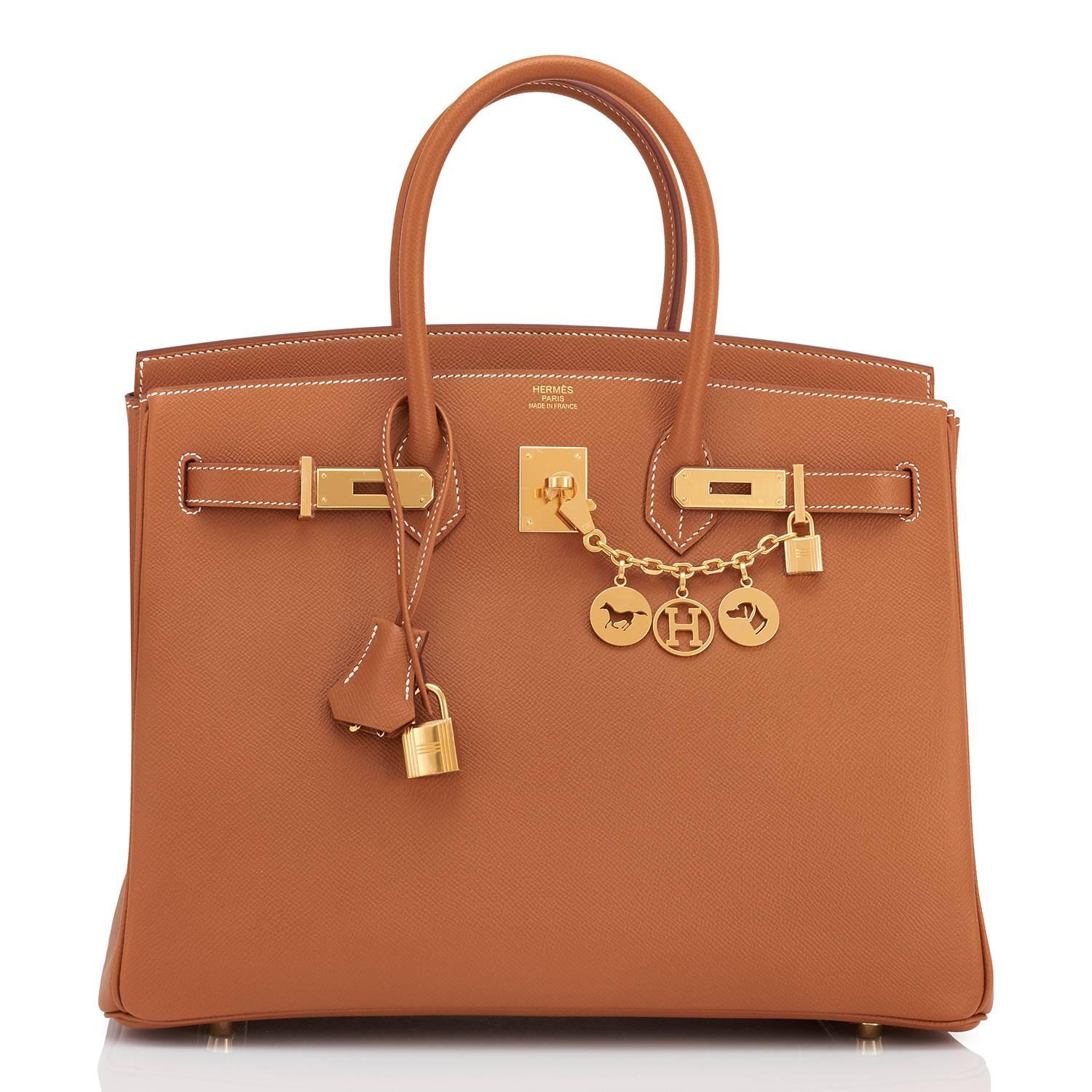 Brown Hermes Gold Camel Tan Birkin Epsom 35cm Gold Hardware Rare Leather