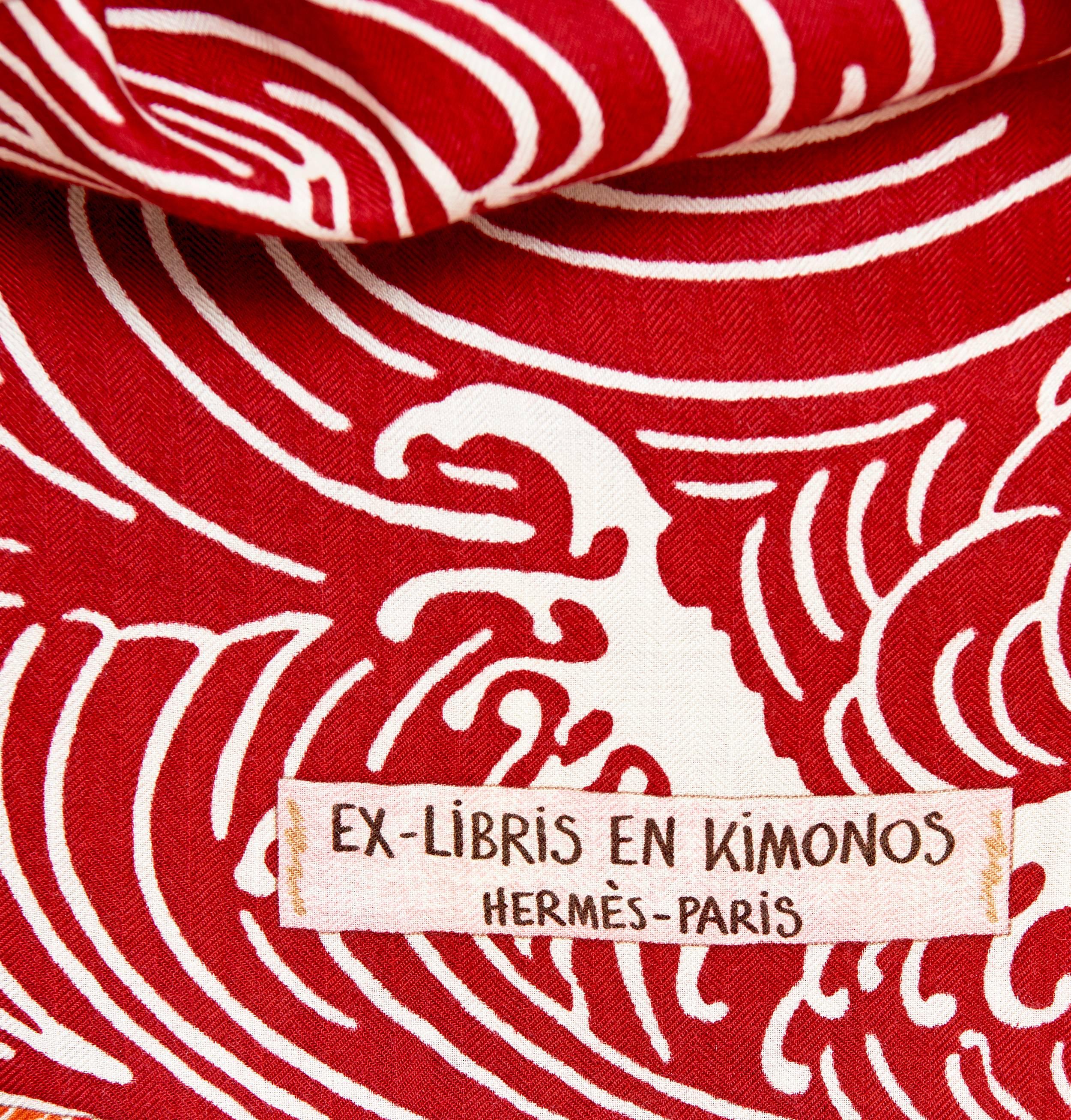 Hermes Ex Libris En Kimonos Cashmere Silk Shawl Scarf GM RARE 2