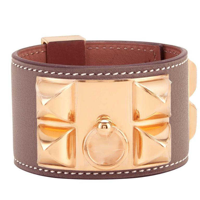 Hermes Etoupe Collier De Chien Cdc Taupe Rose Gold Hardware Cuff Hermes Etoupe Collier De Chien Cdc Taupe Rose Gold Hardware Cuff Bracelet For
