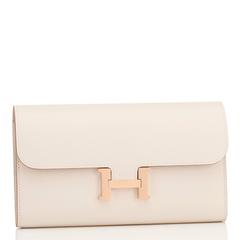 Hermes Craie Off White Constance Wallet Clutch Rose Gold Hardware