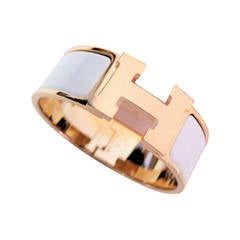 Hermes White with Rose Gold Clic Clac Enamel Bracelet PM Wide Dreamy!