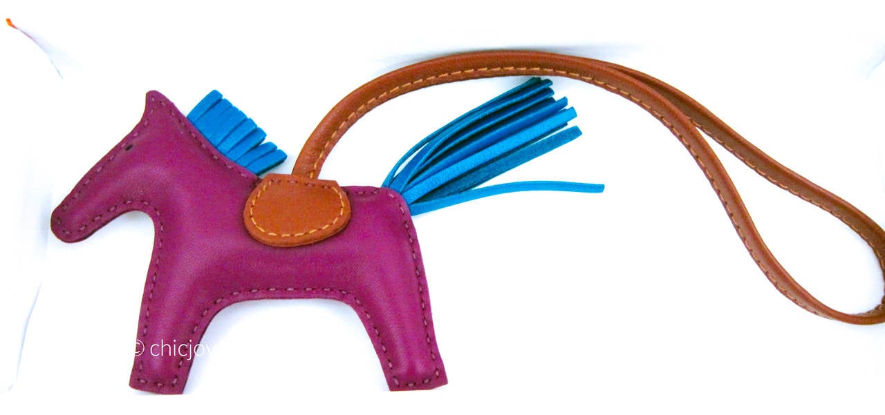 Hermes Rodeo Bag Charm Anemone Blue Izmir Fauve PM Small for Birkin Kelly In New Condition In New York, NY