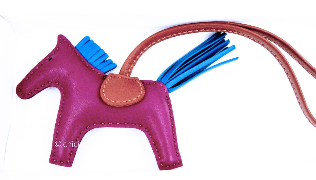 Hermes Rodeo Bag Charm Anemone Blue Izmir Fauve PM Small for Birkin Kelly 1