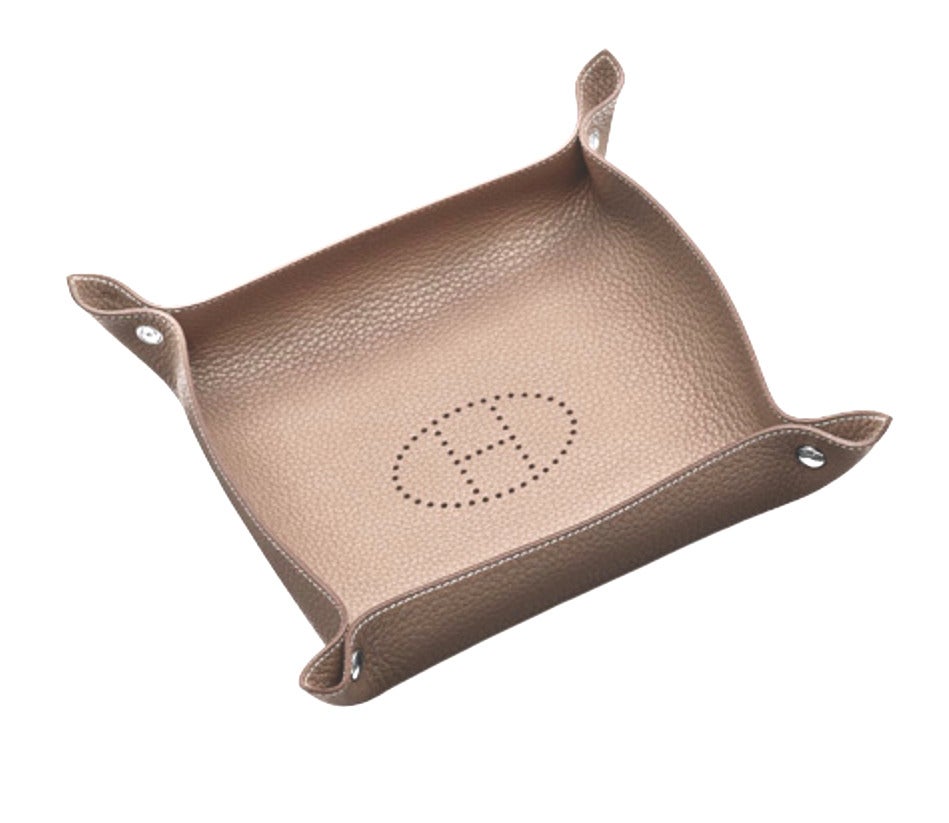 HERMES H TRAY LEATHER JEWELRY Mises et Relances change tray etoupe