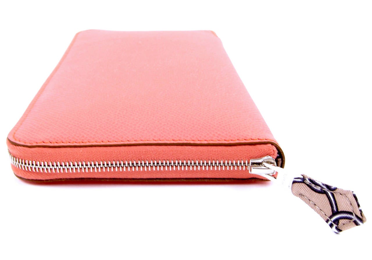 Hermes Flamingo Argile Peachy Pink Silk-in Azap Long Leather Wallet 1