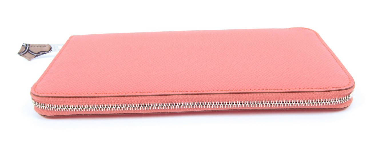 Hermes Flamingo Argile Peachy Pink Silk-in Azap Long Leather Wallet In New Condition In New York, NY