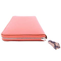 Hermes Flamingo Argile Peachy Pink Silk-in Azap Long Leather Wallet