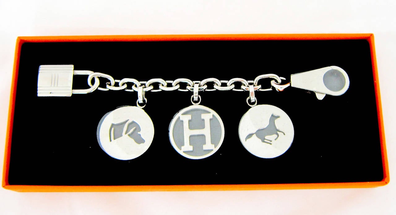 Hermes Silver Breloque Dog Horse H Palladium Bag Charm for Birkin or Kelly