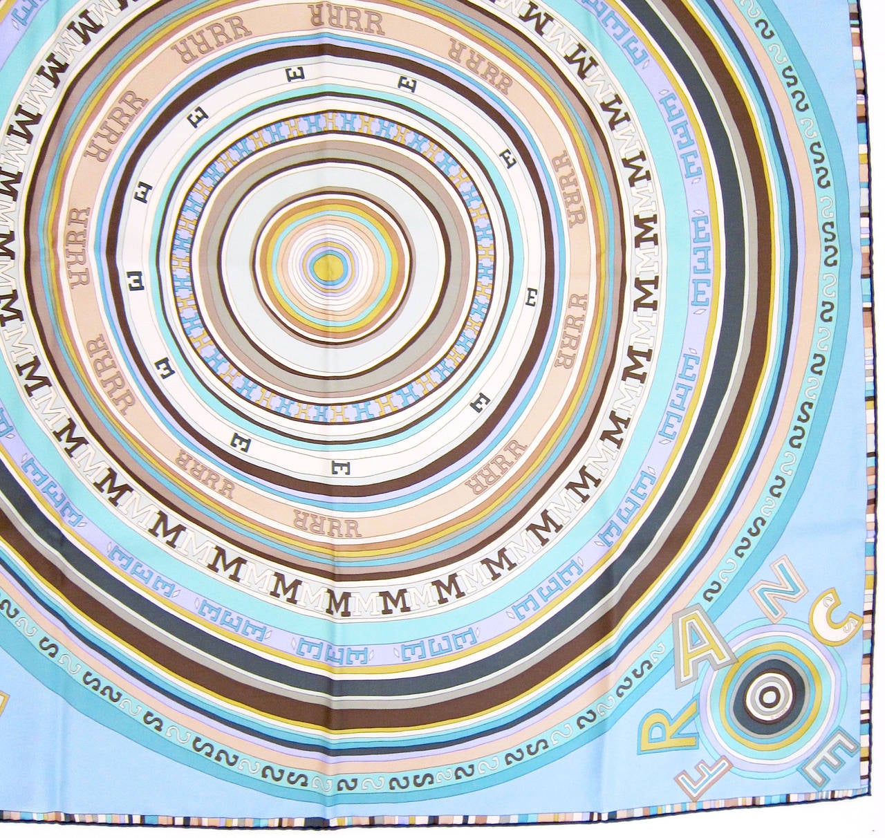 Hermes Tohu Bohu Blau Taupe Seidenschal 90cm Carre GRAIL