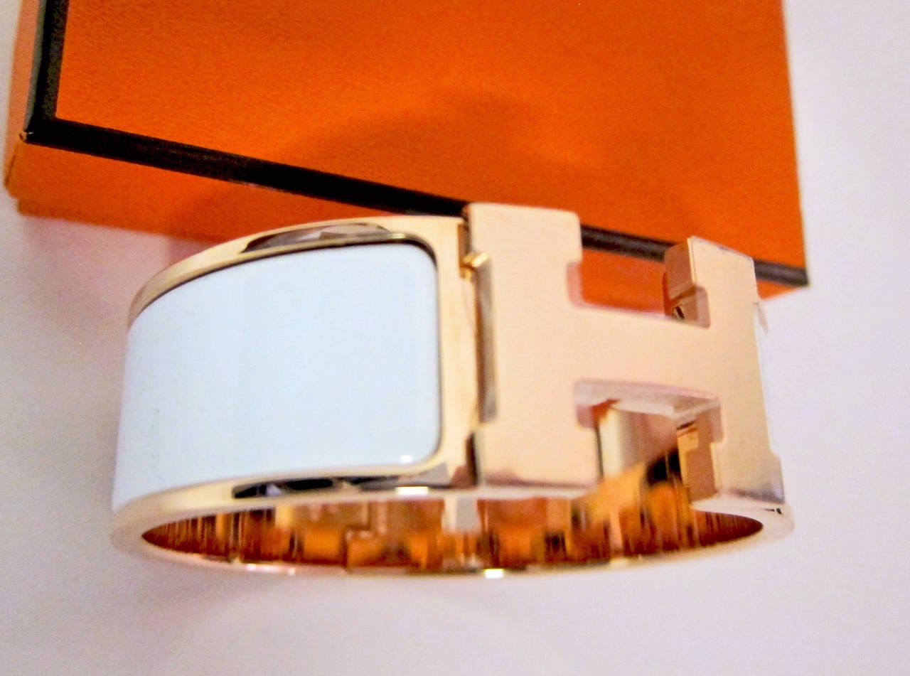 Hermes White with Rose Gold Clic Clac Enamel Bracelet PM Wide Dreamy! 3