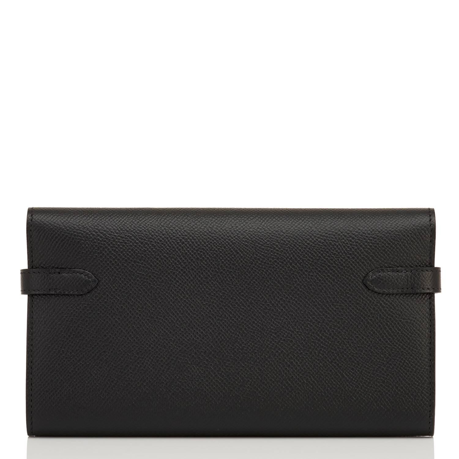 Hermes Black Kelly Long Wallet Epsom Palladium Hardware Chic In New Condition In New York, NY