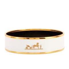 Hermes White Kelly Caleche Gold Enamel 70 Bangle Bracelet Collector's