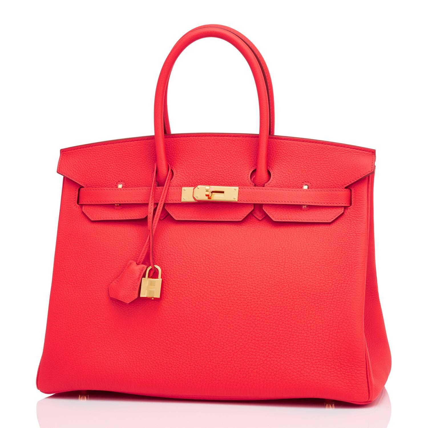 Women's or Men's Hermes Capucine Red-Orange 35cm Togo Birkin Bag Gold Hardware 