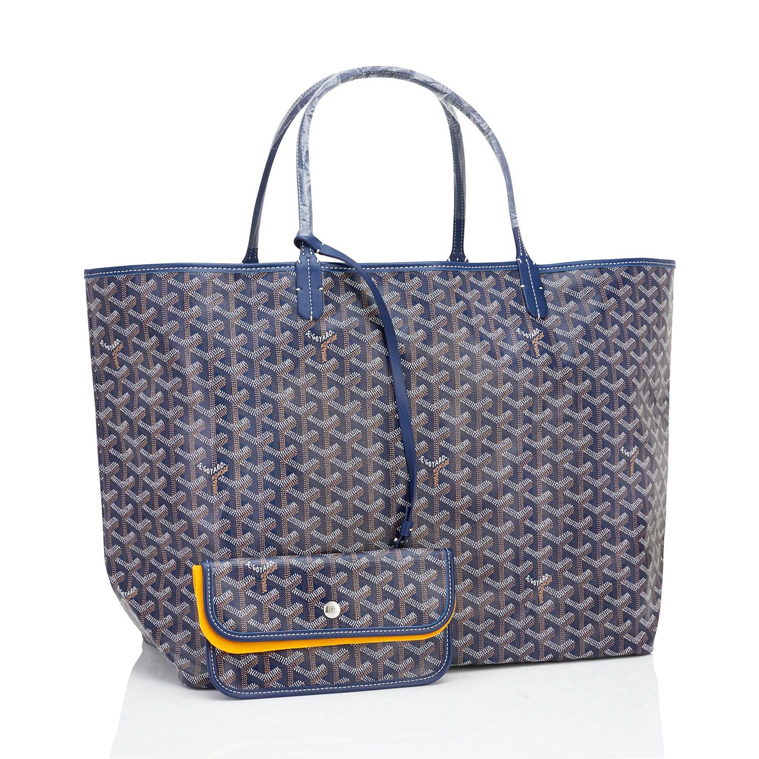 Goyard Bleu Marine Navy Blue St Louis GM Chevron Tote Bag  In New Condition In New York, NY