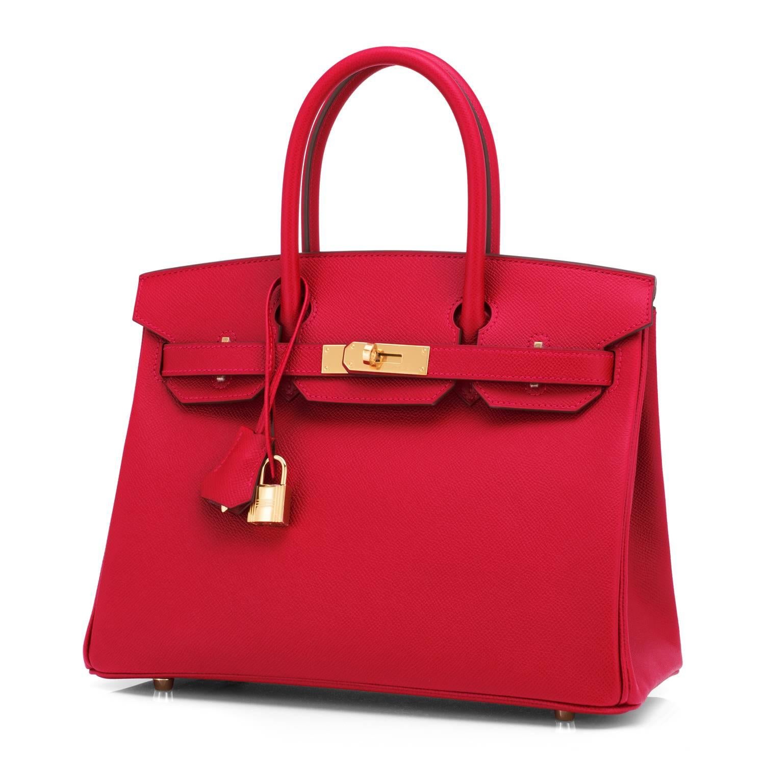 Hermes Rouge Casaque 30cm Birkin Lipstick Red Epsom Gold Hardware
Brand New in Box. Store fresh. Pristine condition (with plastic on hardware).
Perfect gift! Coming full set with keys, lock, clochette, a sleeper for the bag, rain protector, and