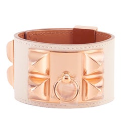 Hermes Craie Collier de Chien CDC Cuff Bracelet Swift Rose Gold