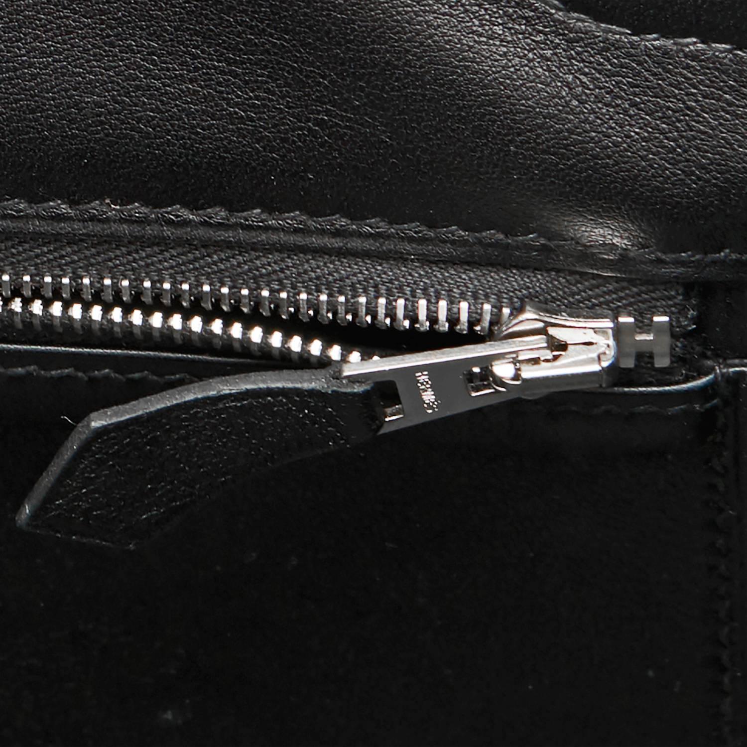 Hermes Black Swift Leather Criss Cross Ecru Graphite Toile 35cm Birkin  4
