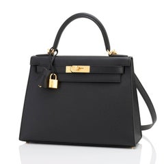 Hermes Kelly 28cm Black Epsom Sellier Gold Hardware A Stamp Shoulder Bag