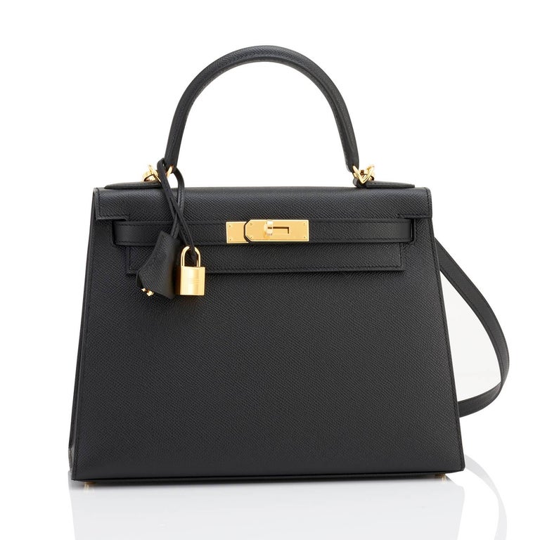 Women's Hermes Kelly 28cm Black Epsom Sellier Gold Hardware A Stamp Shoulder Bag 