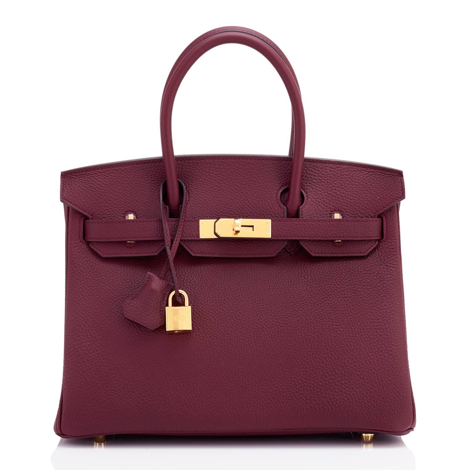 Hermes Bordeaux 30cm Birkin Togo Gold Hardware A Stamp 
Brand New in Box. Store fresh. Pristine condition (with plastic on hardware). 
Just purchased from Hermes store; bag bears new 2017 interior A stamp.
Perfect gift! Comes with keys, lock,