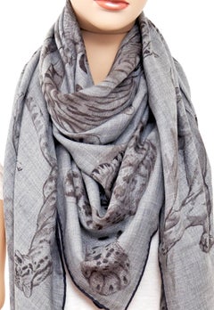 Hermes Grey Dans l'Atelier de Robert Dallet Cashmere Silk Shawl GM Scarf 140cm