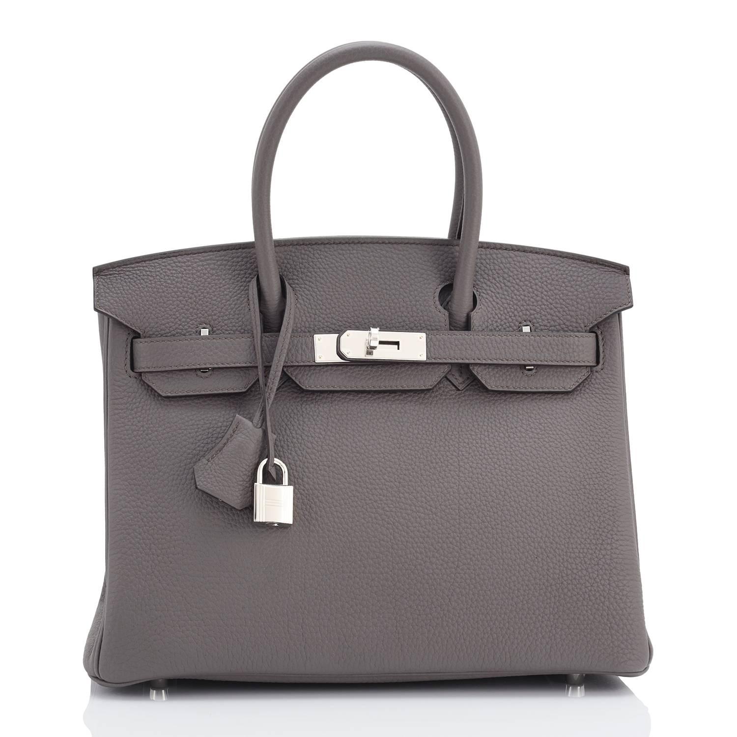 Women's or Men's Hermes Etain Birkin 30cm Togo Palladium Hardware Satchel A Stamp