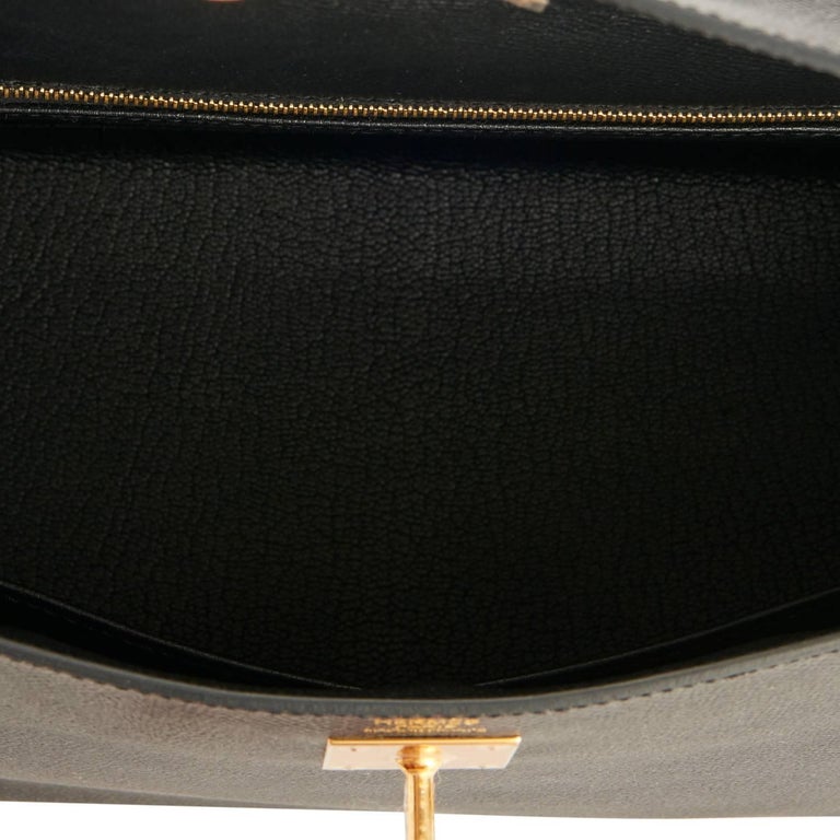 Hermès Special Order Etoupe and Black Epsom Sellier Kelly 32cm