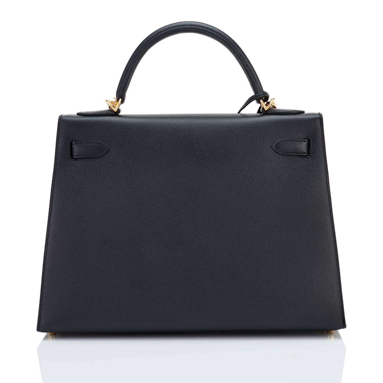 Hermes Kelly 32cm Black Epsom Sellier Gold Hardware Shoulder Bag at ...