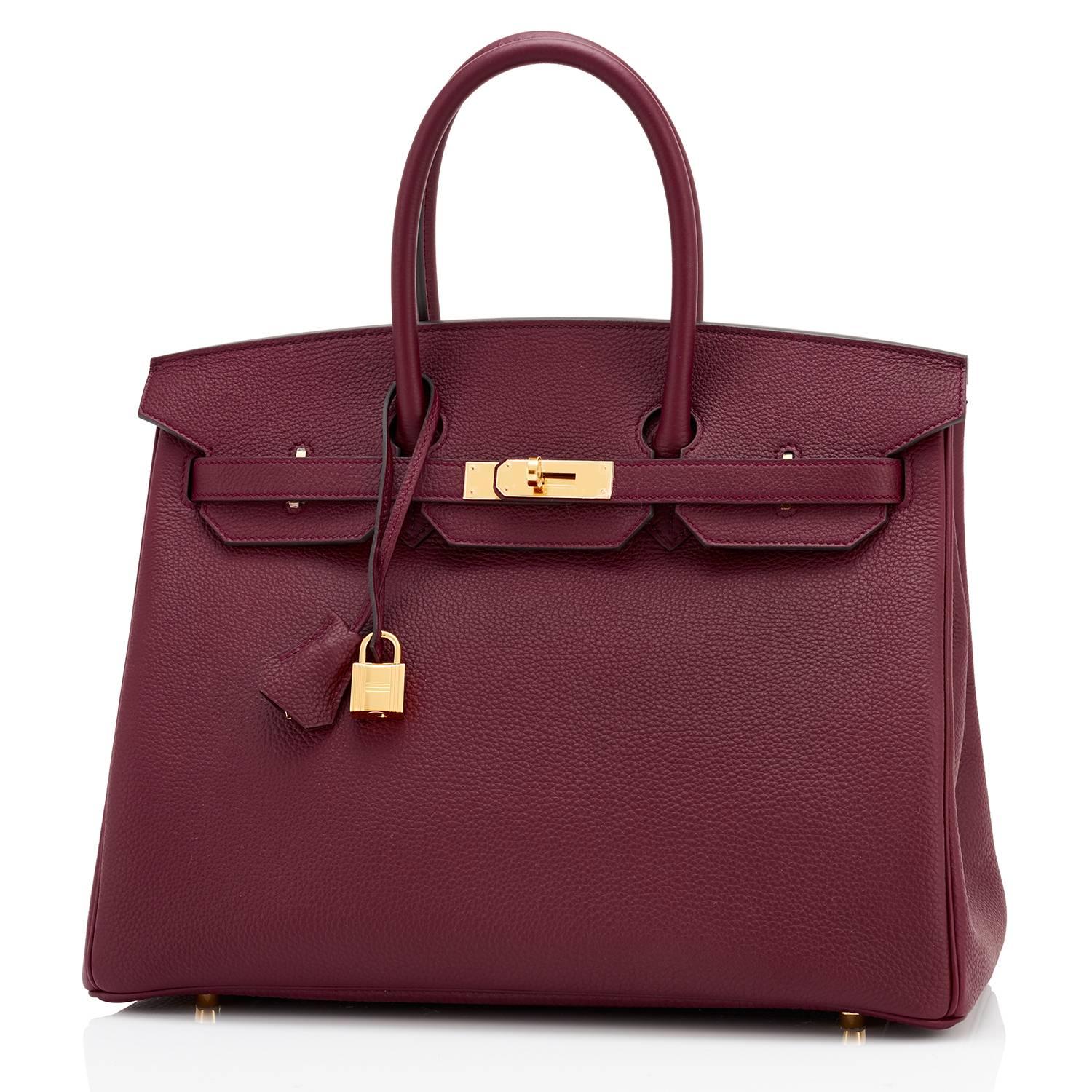 Hermes Bordeaux 35cm Birkin Togo Gold Hardware A Stamp 
Brand New in Box. Store fresh. Pristine condition (with plastic on hardware). 
Just purchased from Hermes store; bag bears new 2017 interior A stamp.
Perfect gift! Comes with keys, lock,