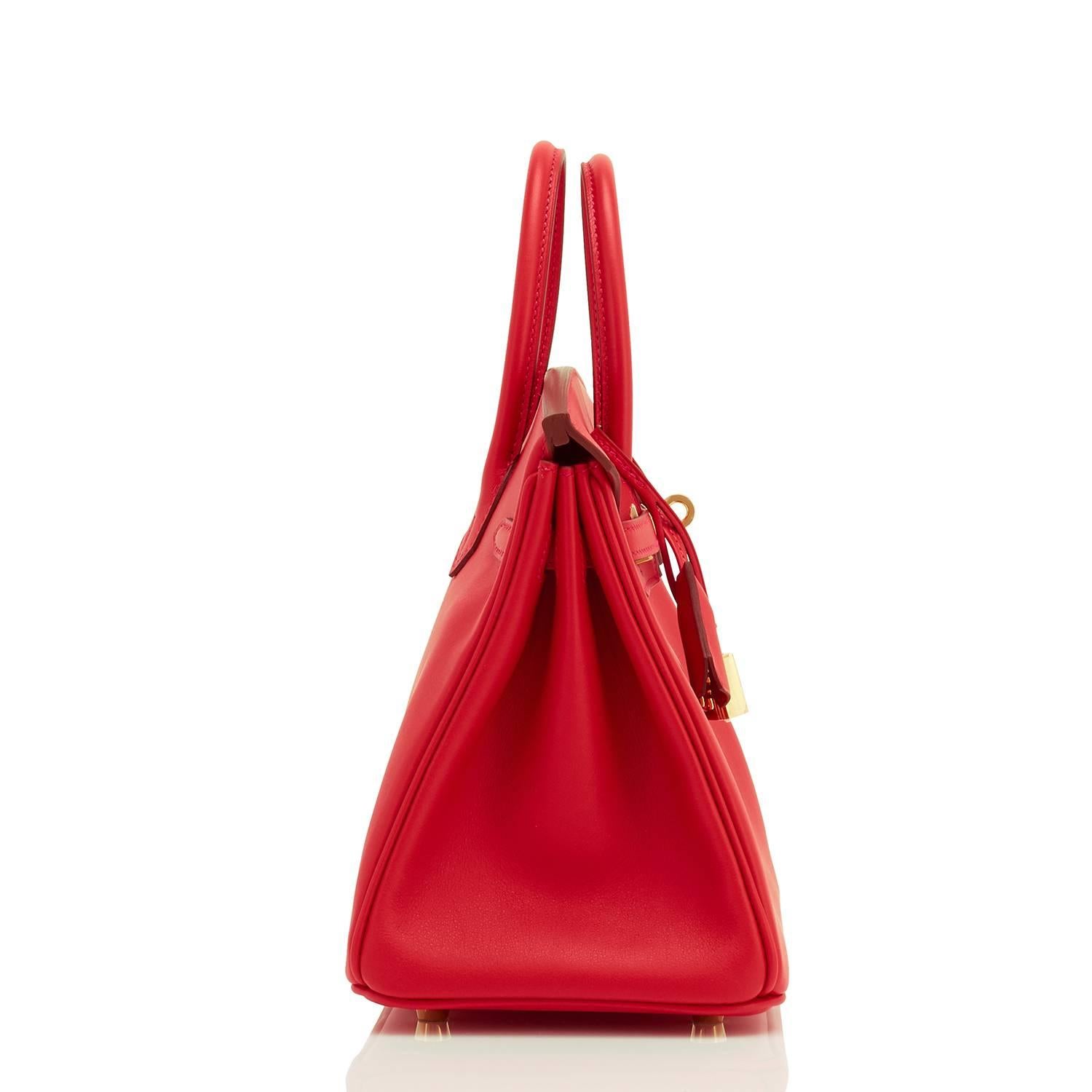 Women's Hermes Vermillion Lipstick Red 25cm Swift Gold Hardware Jewel Birkin Bag