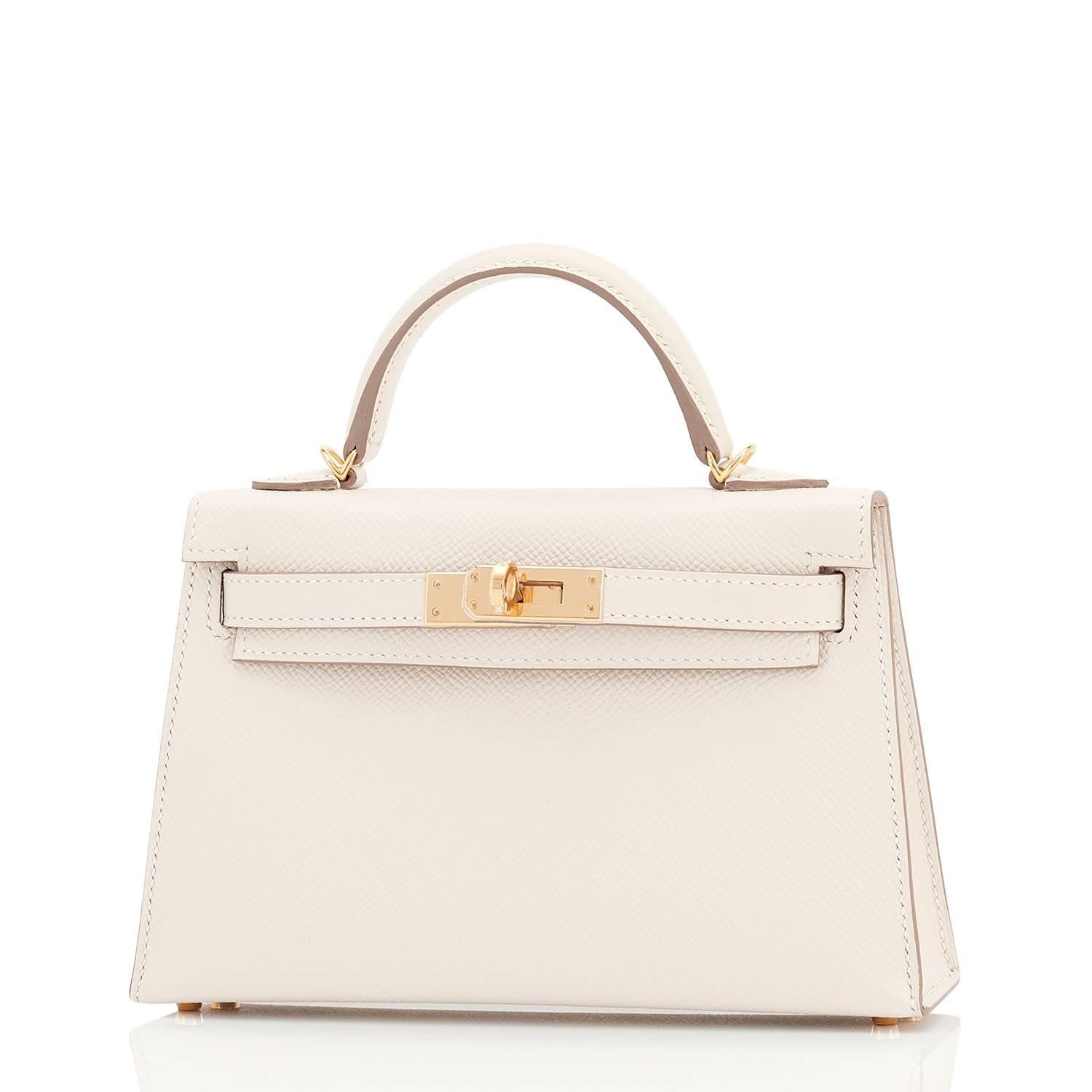 Hermes Craie Kelly 20cm Mini Off White Shoulder Bag Limited Edition VIP
Brand New in Box.  Store Fresh. Pristine Condition (with plastic on hardware)
Just purchased from Hermes store (2017 production) 
Perfect gift! Comes full set with shoulder