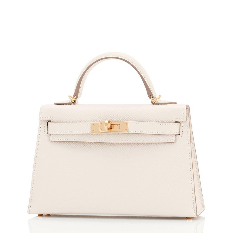 Hermes Craie Kelly 20cm Mini Off White Shoulder Bag Limited Edition VIP
Brand New in Box.  Store Fresh. Pristine Condition (with plastic on hardware)
Just purchased from Hermes store (2017 production) 
Perfect gift! Comes full set with shoulder