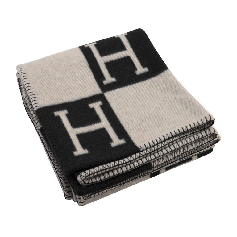 Hermes Avalon Merino Wool Cashmere Throw Blanket Ecru Gris Fonce at