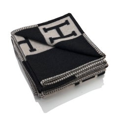 Hermes Avalon Merino Wool Cashmere Throw Blanket Ecru Gris Fonce