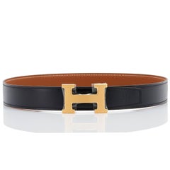 Hermes Gold Tan and Black Reversible H 32mm Belt Kit Gold Buckle 85cm