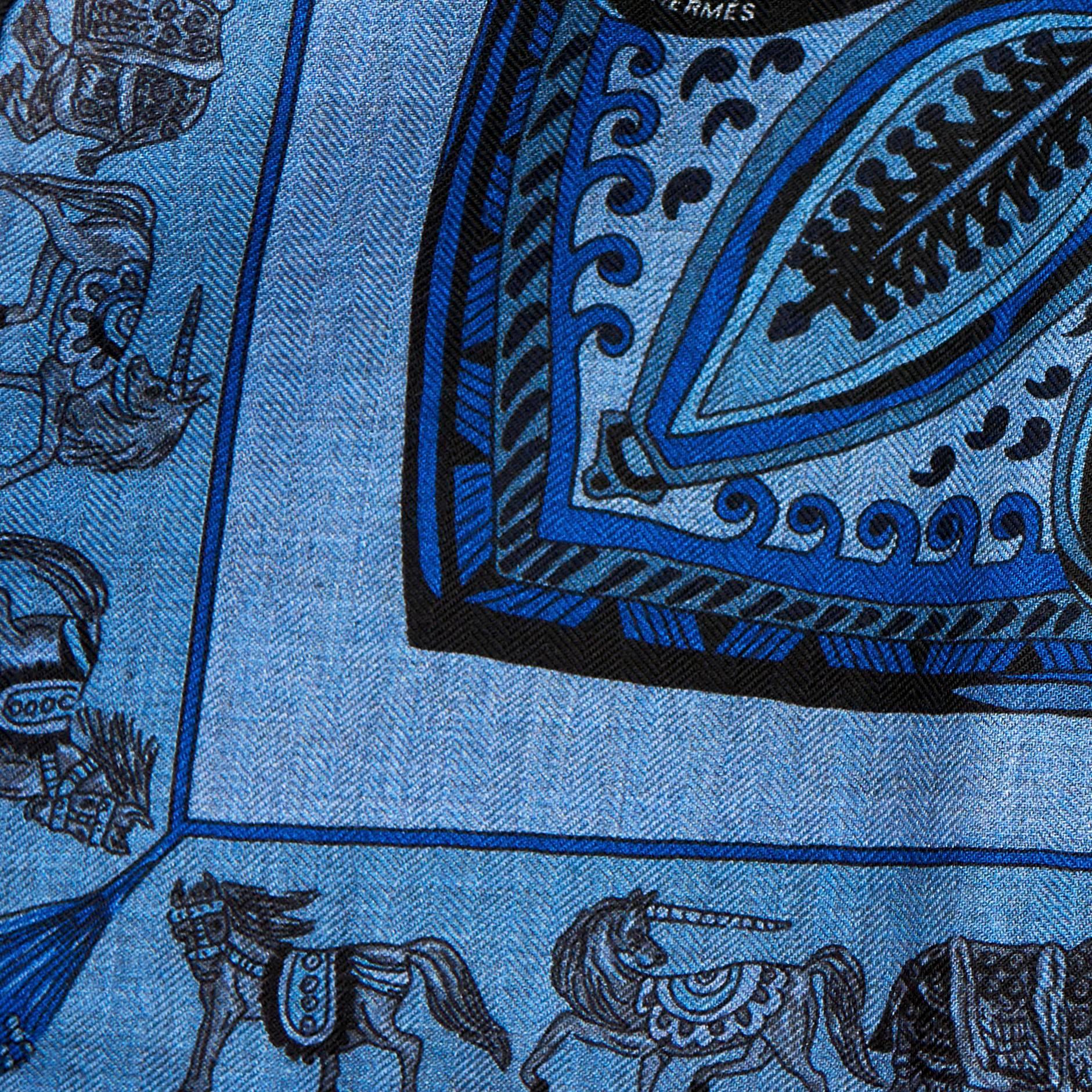 Hermes Mughal Garden and Nature Blue Cashmere Silk Shawl Scarf GM 2