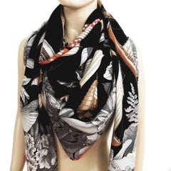 Hermes Tous Les Bateaux du Monde Noir Cashmere Silk Shawl Scarf Magnificent