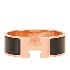 Hermes Schwarz Clic Clac Rose Gold Emaille Armreif Breite Armband PM