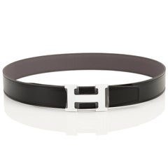 Hermes Etain Grey and Black Reversible 85cm Leather Constance Belt Kit