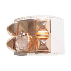 HERMES Craie CDC Rose Gold RGHW Collier de Chien Leather Cuff Bracelet DIVINE!