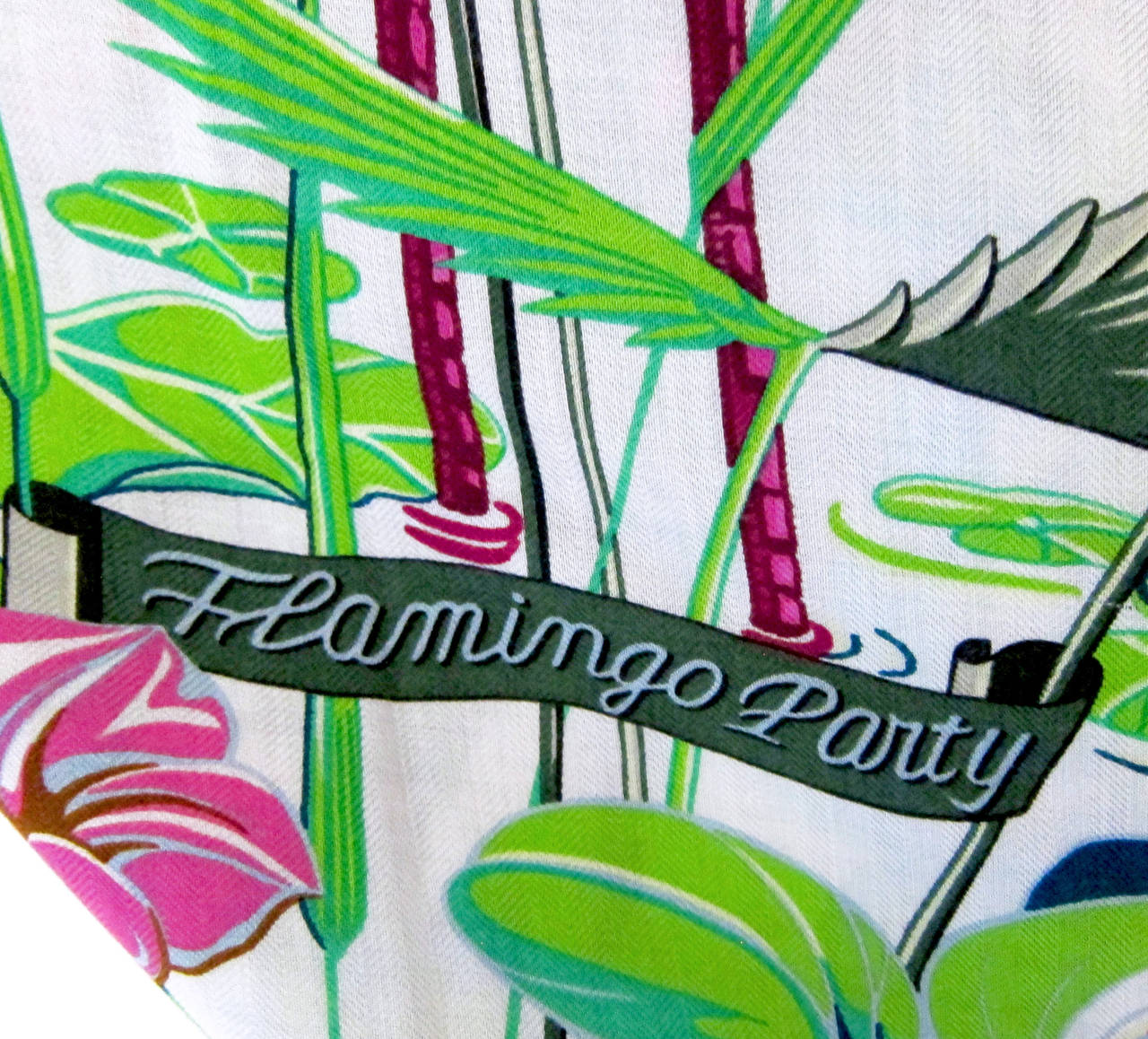 Hermes Flamingo Party Cashmere Silk GM Shawl Scarf 140cm Blanc Vert Fuchsia 1