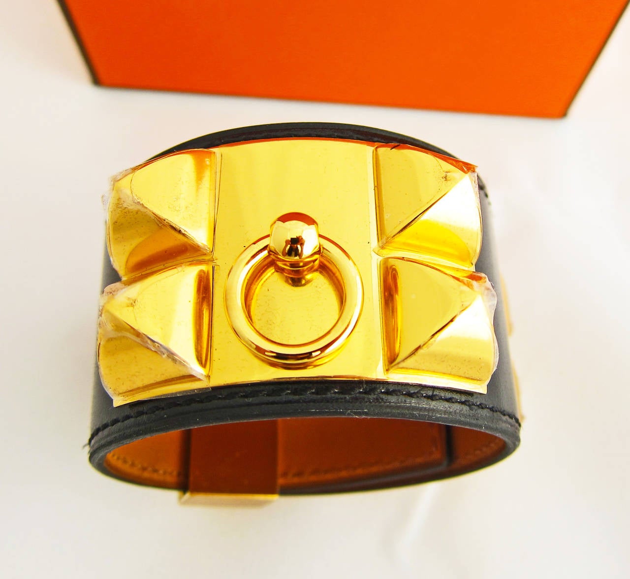 Editor's Fave Hermes Black Box Leather Collier de Chien CDC Bracelet Gold 2