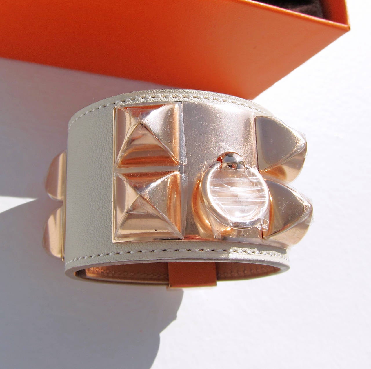 Women's Hermes Collier de Chien CDC Bracelet CRAIE Swift Leather with ROSE Gold Hardware