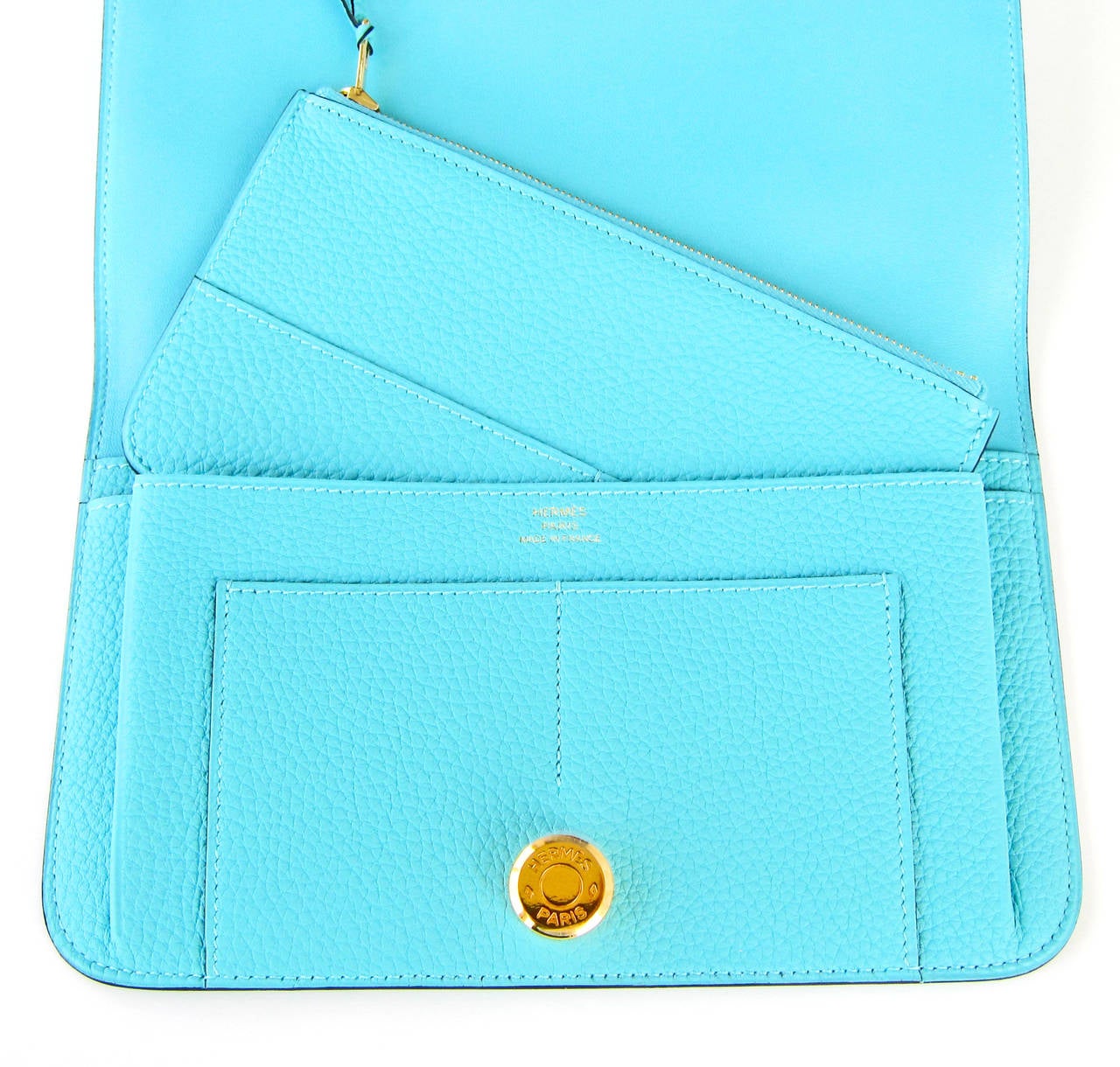 Hermes Blue Atoll Gold Hardware Togo Dogon Duo Leather Wallet Clutch Bag Amaze In New Condition In New York, NY