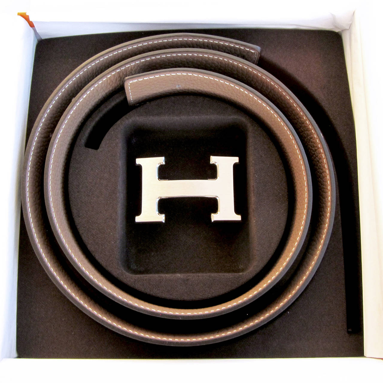 Hermes Etoupe Black 85cm Constance 32mm Brushed Silver Belt Kit Essential 2