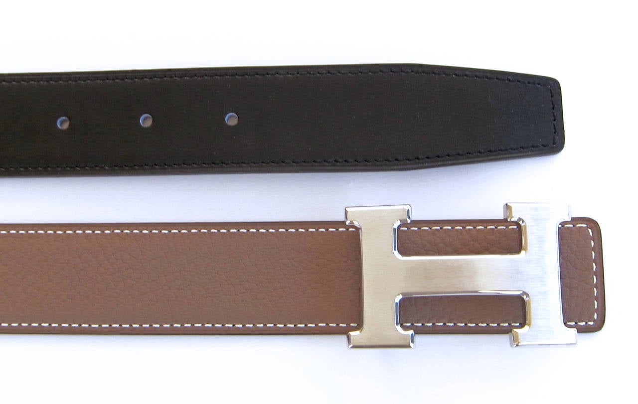 Hermes Etoupe Black 85cm Constance 32mm Brushed Silver Belt Kit Essential 1