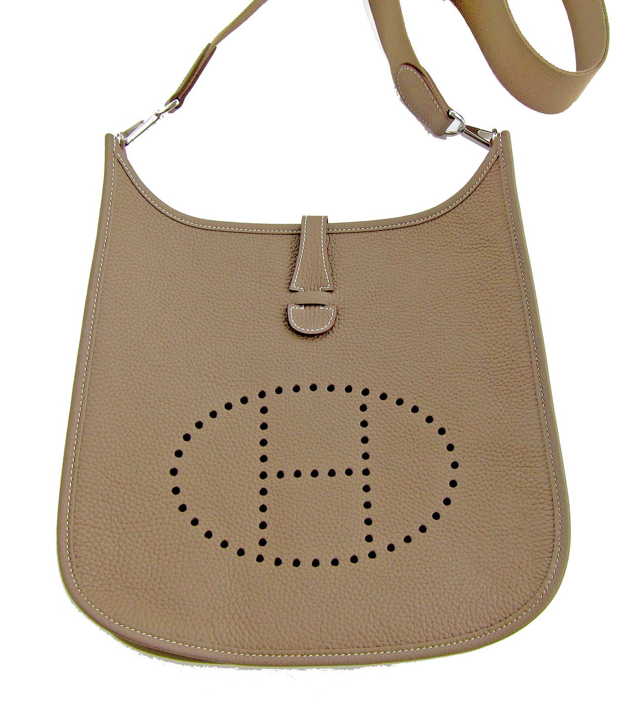 Women's Hermes Etoupe Evelyne PM Messenger Leather Shoulder Handbag