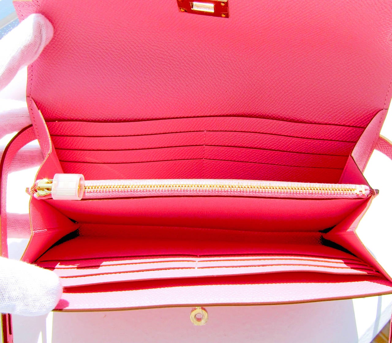 Hermes Rose Confetti Epsom Kelly Long Leather Wallet Permabrass ...  