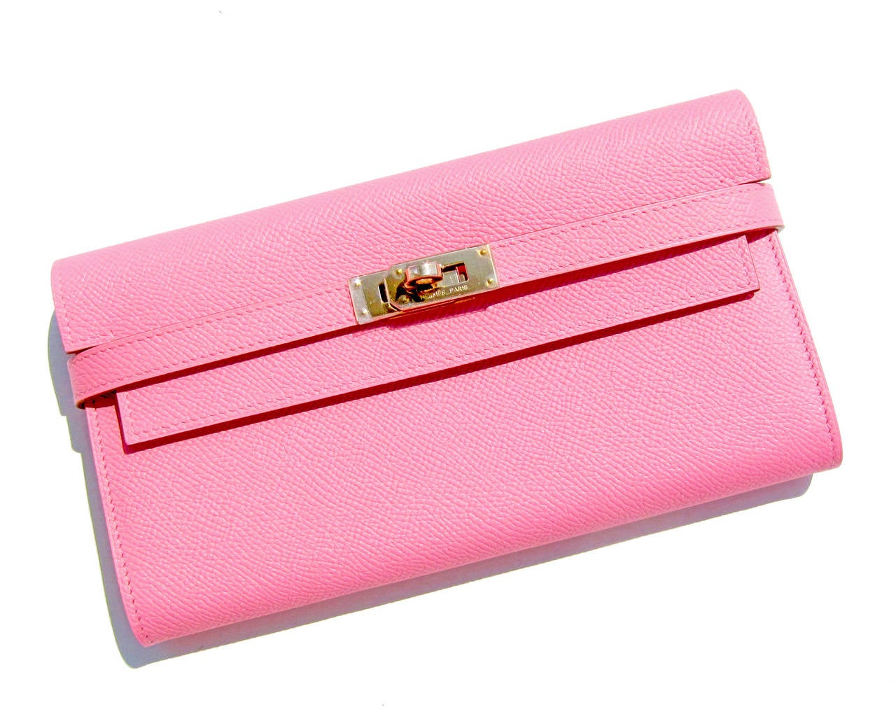Hermes Rose Confetti Epsom Kelly Long Leather Wallet Permabrass Hardware