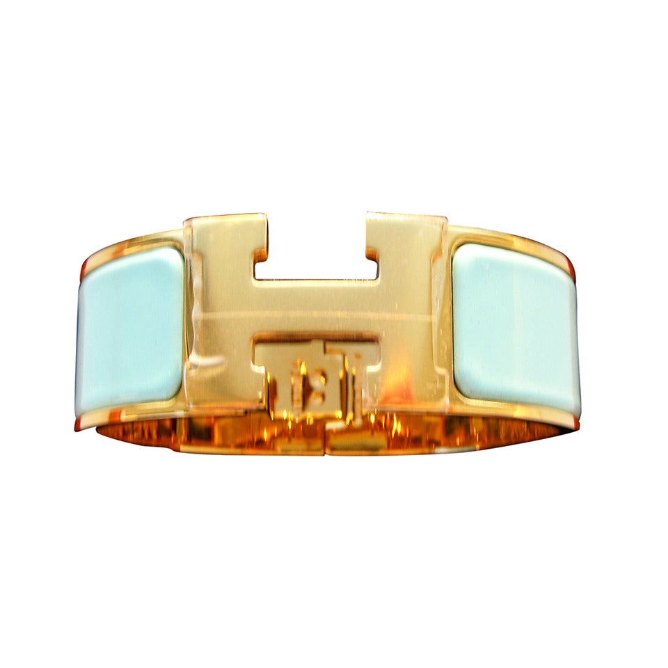 Hermes Lagoon Clic Clac Gold Hardware GHW Enamel Bracelet PM Wide